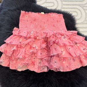 Pink floral Loveshack Fancy tiered miniskirt size XS